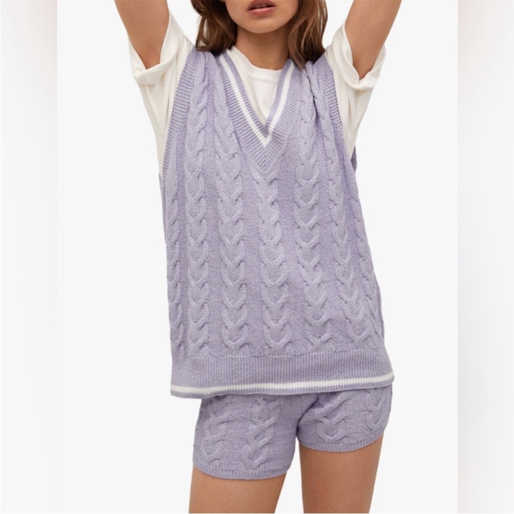 MANGO SET Lavender Cableknit Sweater Vest & Knit Shorts Co-ord Set - Picture 12 of 12